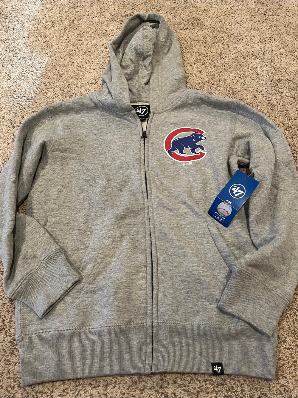 47 Kids Gray Hoodie with Cubs Logo - Blue & Red Accent